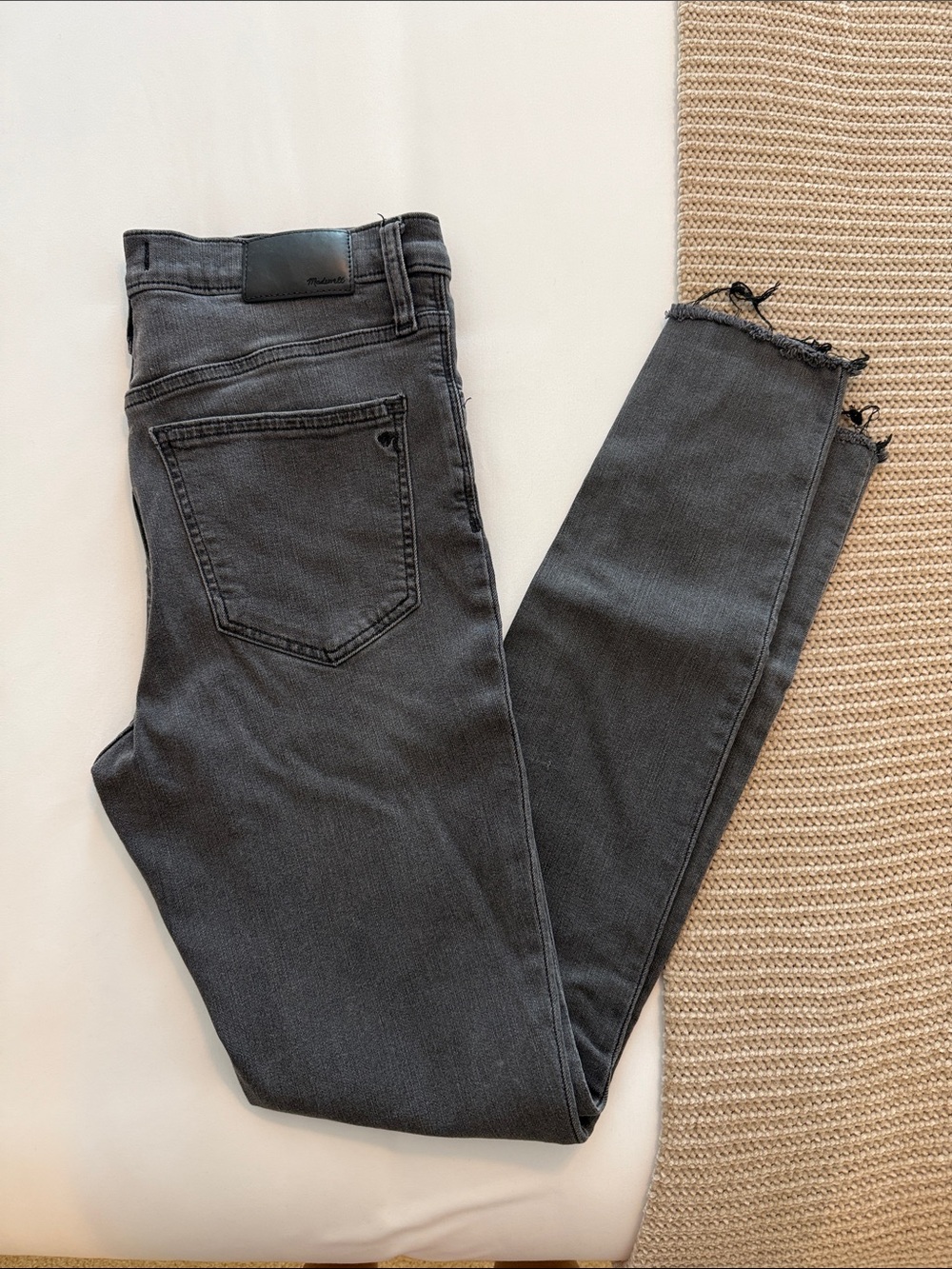 Madewell Charcoal Gray Skinny Jeans with Raw Hem
